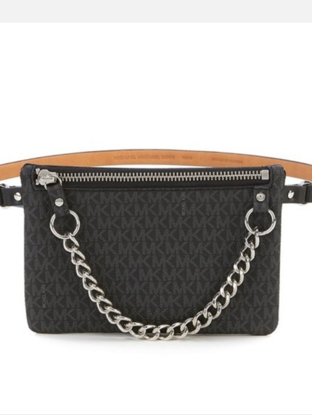 Michael Kors Black MK Monogram Chain Belt Bag Fanny Pack Size Small